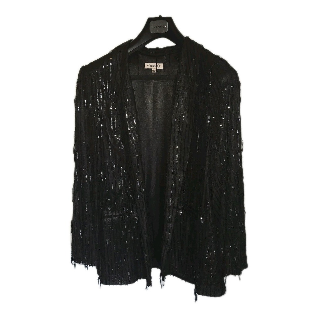 Nanette Lepore Women's Black Sequin Long Sleeve Blazer Jacket Size L